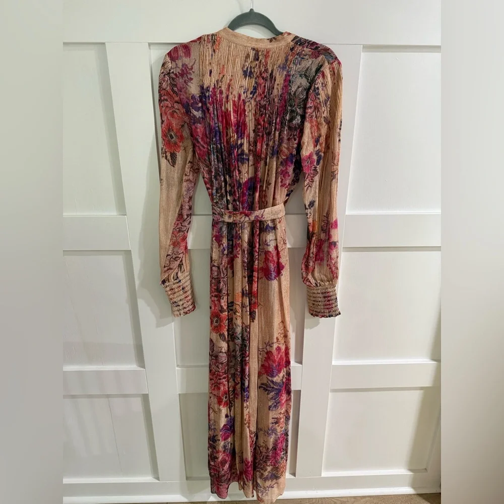 Hemant & Nandita Tara Sheer Floral Metallic Maxi Shirt Dress – M - Picture 8 of 8